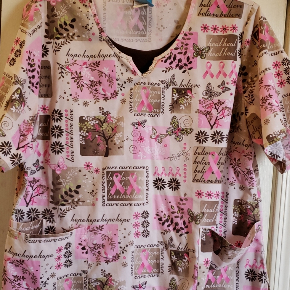 Breast cancer scrub top